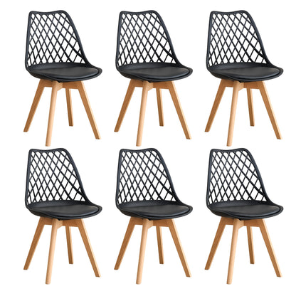 EGOONM Ensemble de 6 chaises de salle à manger, chaises de cuisine scandinaves - Design de dossier coquillage découpé, coussin en similicuir et pieds en bois de hêtre