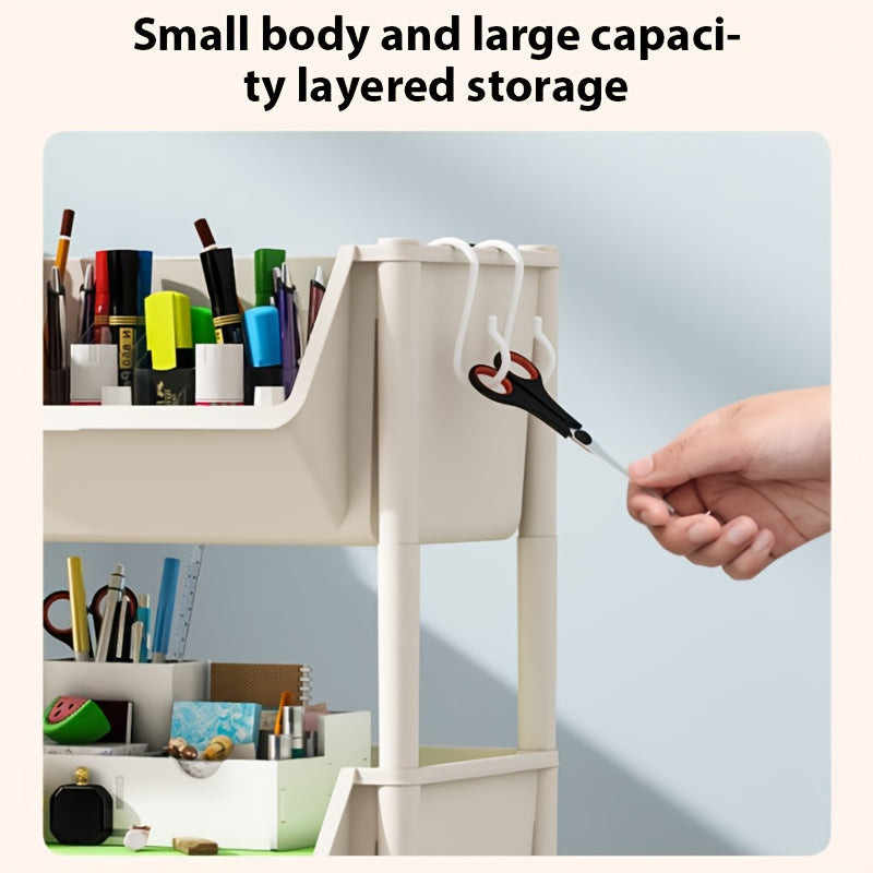 Étagères à roulettes à 5 niveaux, étagère sur pied, assemblage sans outil et étagères en plastique léger pour salon, organisateur de pièce polyvalent, design ludique, roulettes coulissantes fluides, étagères d'angle