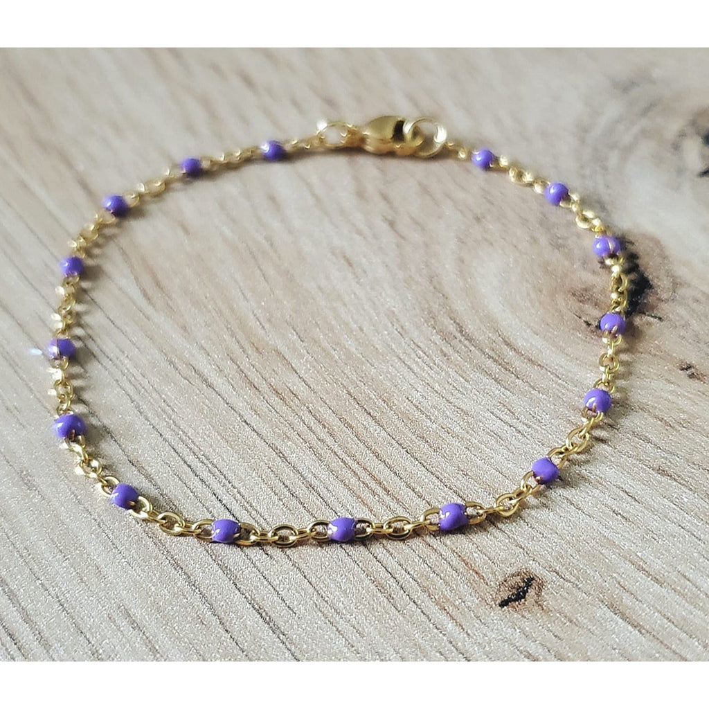 Bracelet perles d'email chaine acier inoxydable couleur or artisanal fait main