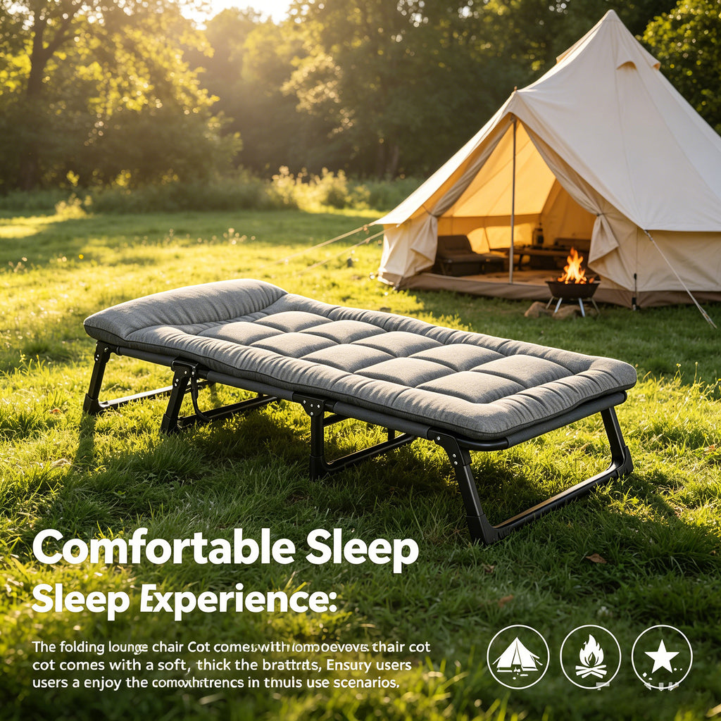 Lit pliant avec matelas moelleux - Lit portable et réglable pour une utilisation intérieure/extérieure, cadre à 4 positions, capacité de poids maximale 440 lb (200 kg) pour camping, chambre d'amis, camping-car, literie de dortoir
