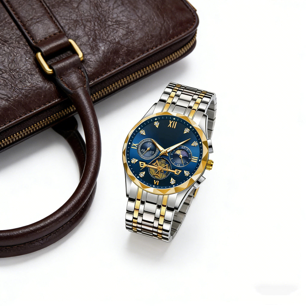 Montre d'affaires pour homme, bracelet en acier inoxydable massif, montre stable pour homme d'âge mûr