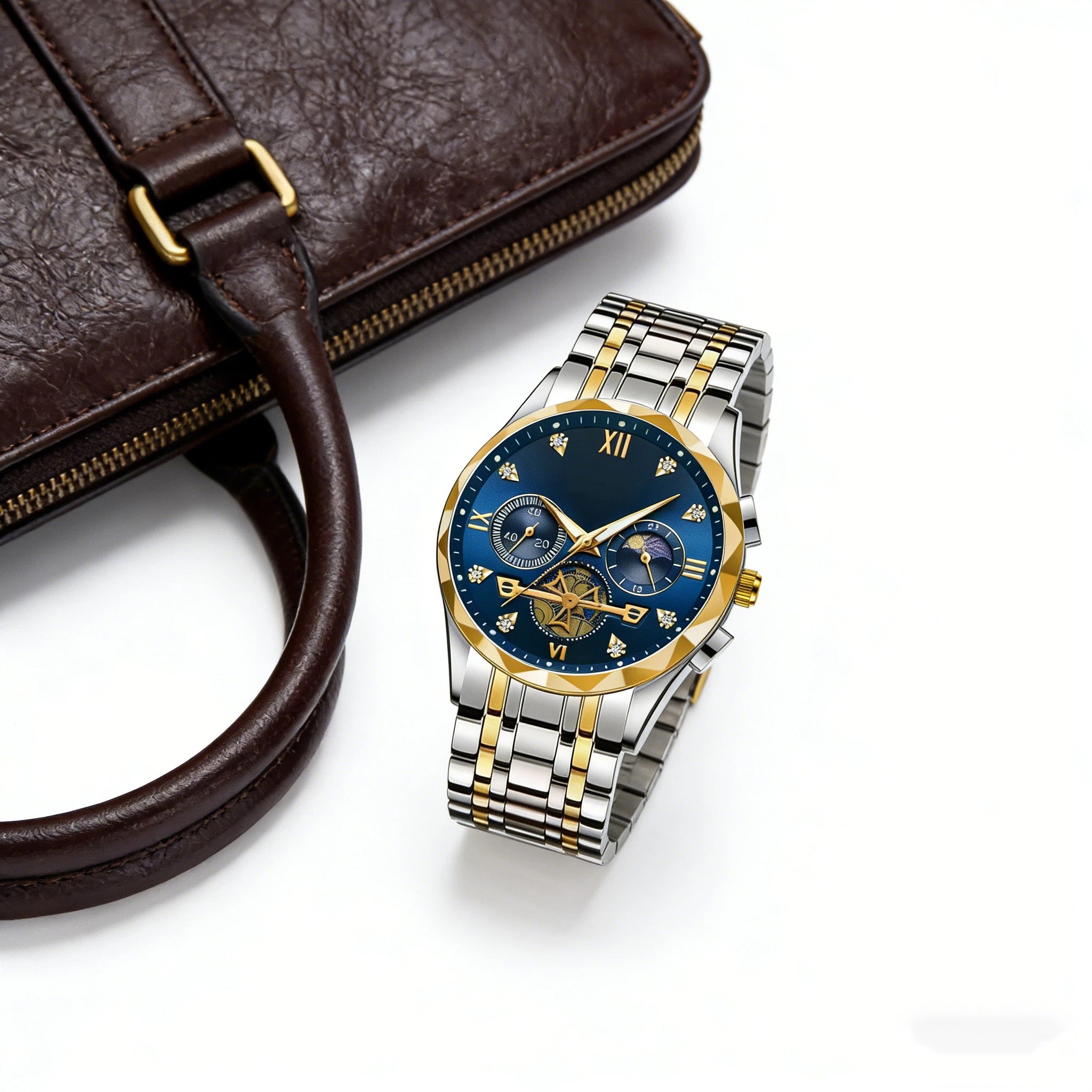 Montre d'affaires pour homme, bracelet en acier inoxydable massif, montre stable pour homme d'âge mûr
