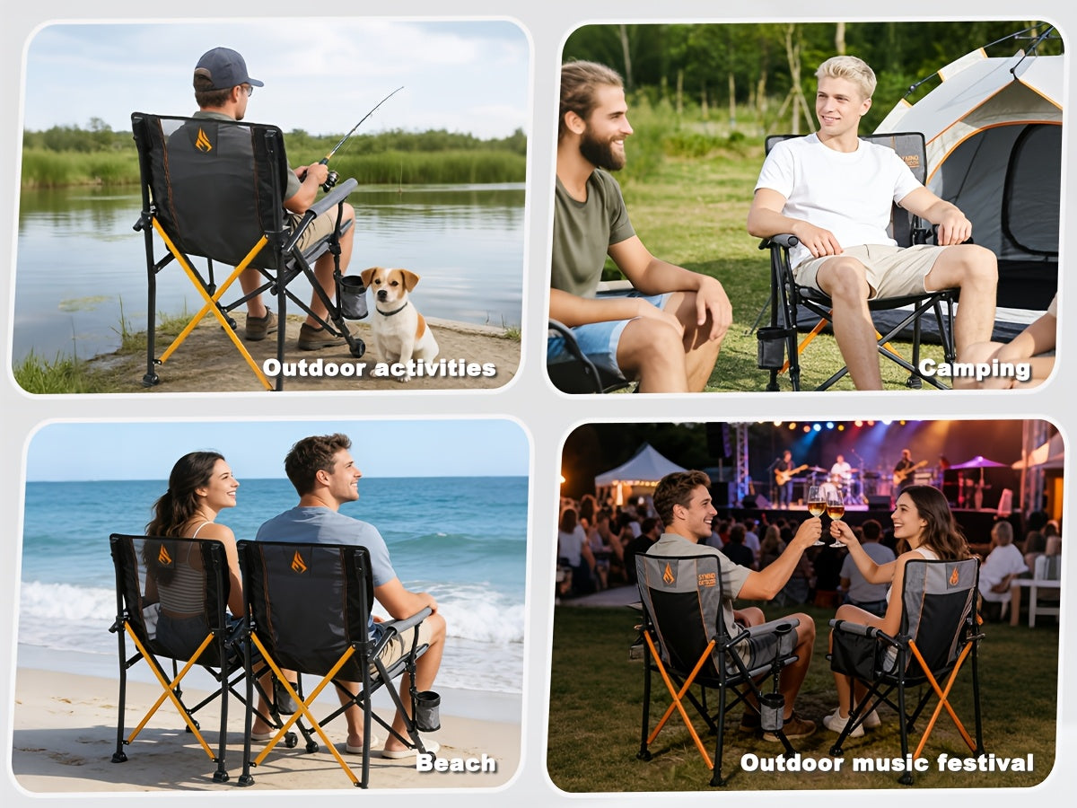 Chaise de camping pliante robuste Symino 150 kg, avec accoudoirs, ultralégère et portable, se plie instantanément, chaise d'extérieur pour la pêche et la plage