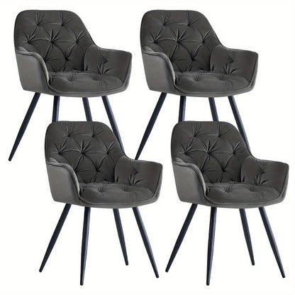 Lot de 2/4/6 Chaises de Salle À Manger Avec Assise Rembourrée En Velours Épais, Pieds En Métal, Accoudoirs Et Dossier ; Chaise D'Angle Pour Salon Ou Pièce À Vivre