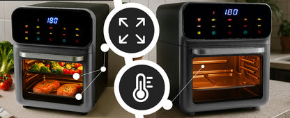 Friteuse à air sans graisse 12L, four multifonctionnel 1350W, 10 modes de cuisson, écran LED tactile, contrôle du temps et de la température 80-200°C, circulation d'air chaud, fenêtre de visualisation avec éclairage, nettoyage facile, ensemble avec gant e