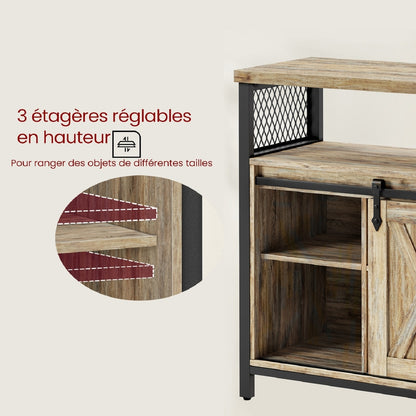 Meuble de Rangement, Buffet Cuisine, Commode, avec 2 Portes Coulissantes, 33 x 100 x 80 cm, Étagères Réglables, pour Salon