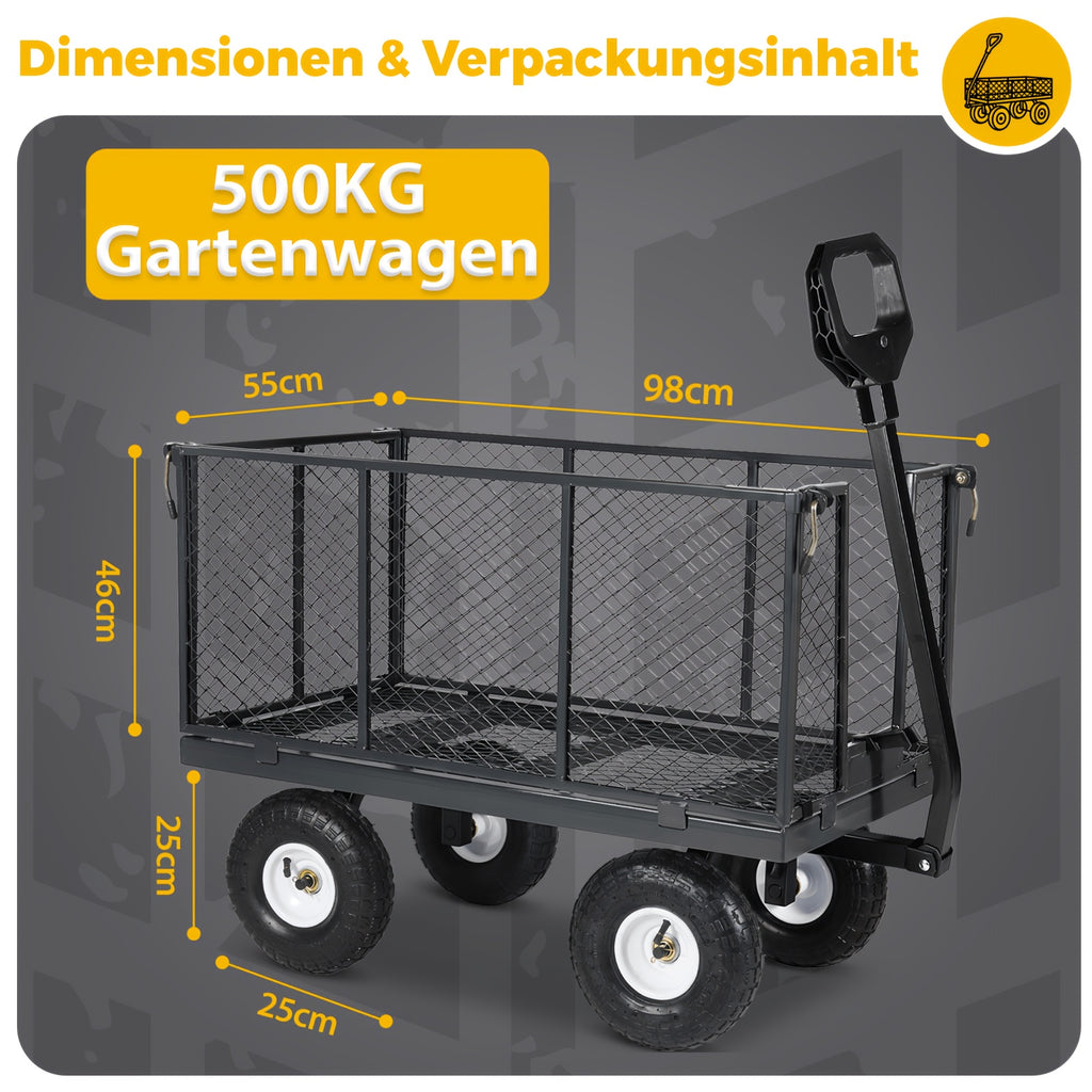 Chariot de jardin et plateau roulant Titan authentique et robuste, capacité de charge 500 kg/300 kg, chariot convertible 3-en-1 et plateau roulant, poignée ergonomique brevetée, pneus en caoutchouc à air, robuste et antirouille, capacité de 200 L, gris