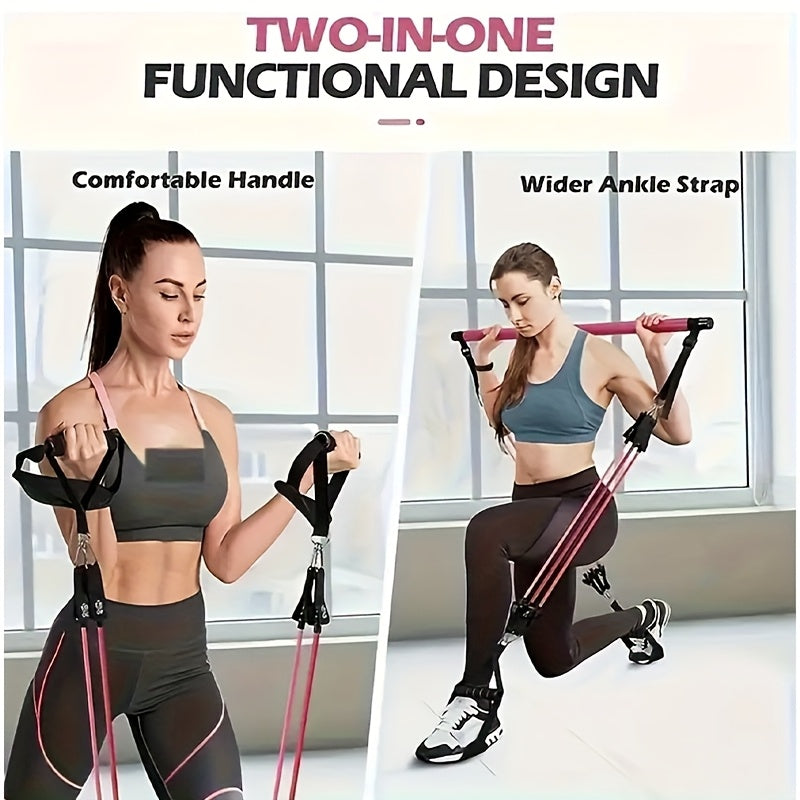 Kit de barre de Pilates multifonctionnel avec bandes de résistance - Boucle d'ajustement en métal robuste, tissu éponge, entraînement complet du corps pour salle de sport à domicile, expandeur de pédale de fitness multifonctionnel - Équipement d'entraînem