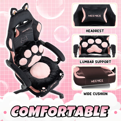 Chaise de Gaming Rose avec Coussin Lombaire Mignon en Forme d'Oreilles de Chat & Repose-Pieds Réglable - Chaise de Bureau Ergonomique pour Filles/Adultes, Capacité de 136,08 KG, Chaise de Gaming Douce avec Design Mignon de Patte de Chat, Confort Ultime !