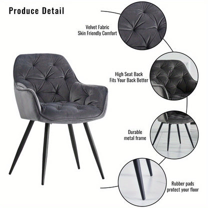 Lot de 2/4/6 Chaises de Salle À Manger Avec Assise Rembourrée En Velours Épais, Pieds En Métal, Accoudoirs Et Dossier ; Chaise D'Angle Pour Salon Ou Pièce À Vivre