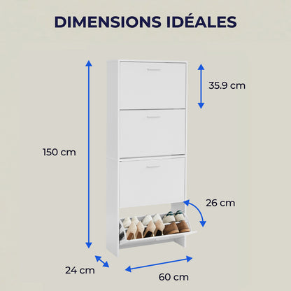 Meuble à chaussures avec 4 compartiments à rabat, armoire à chaussures en bois pour jusqu'à 24 paires, organisateur d'entrée peu encombrant