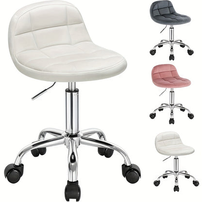 Tabouret de bureau 1x avec roulettes, chaise de coiffeuse à hauteur réglable, tabouret à bascule à roulettes avec dossier bas, tabouret de travail, hauteur d'assise 43,5-55 cm, velours