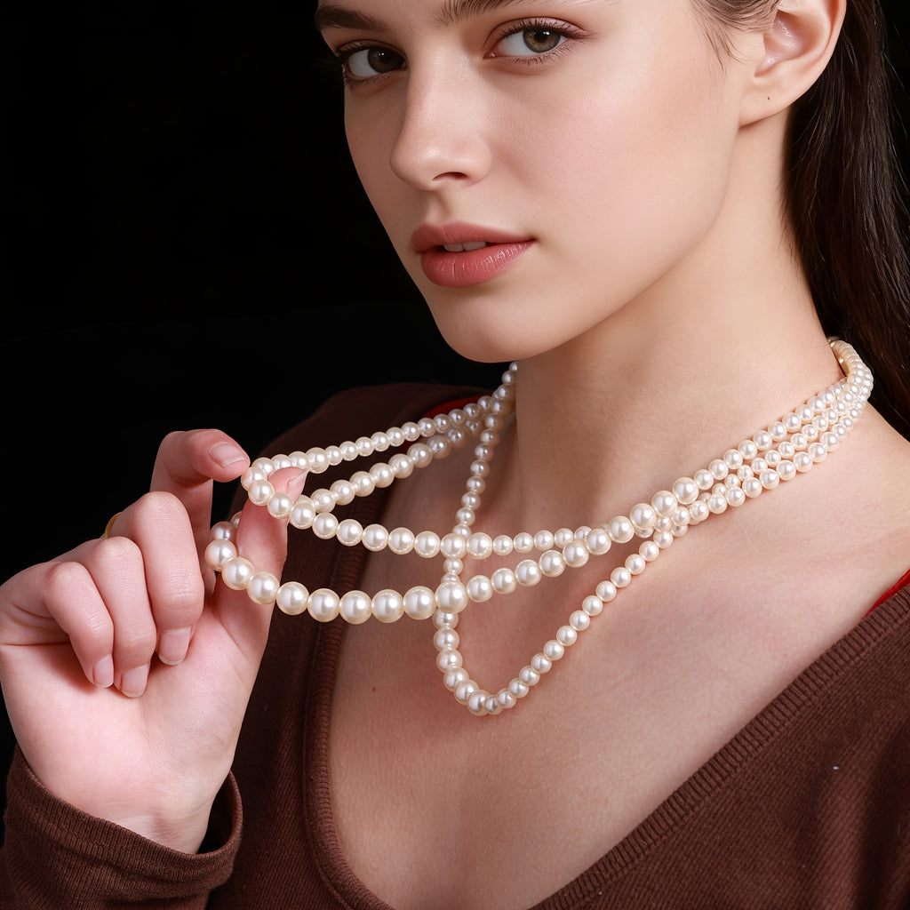 Collier en argent 925, collier à trois niveaux de perles d'eau douce hypoallergénique et tendance pour femmes, idéal pour offrir lors des fêtes des femmes, anniversaires, banquets, rassemblements, cadeaux pour mères, aînés, enseignants, livré avec une boî