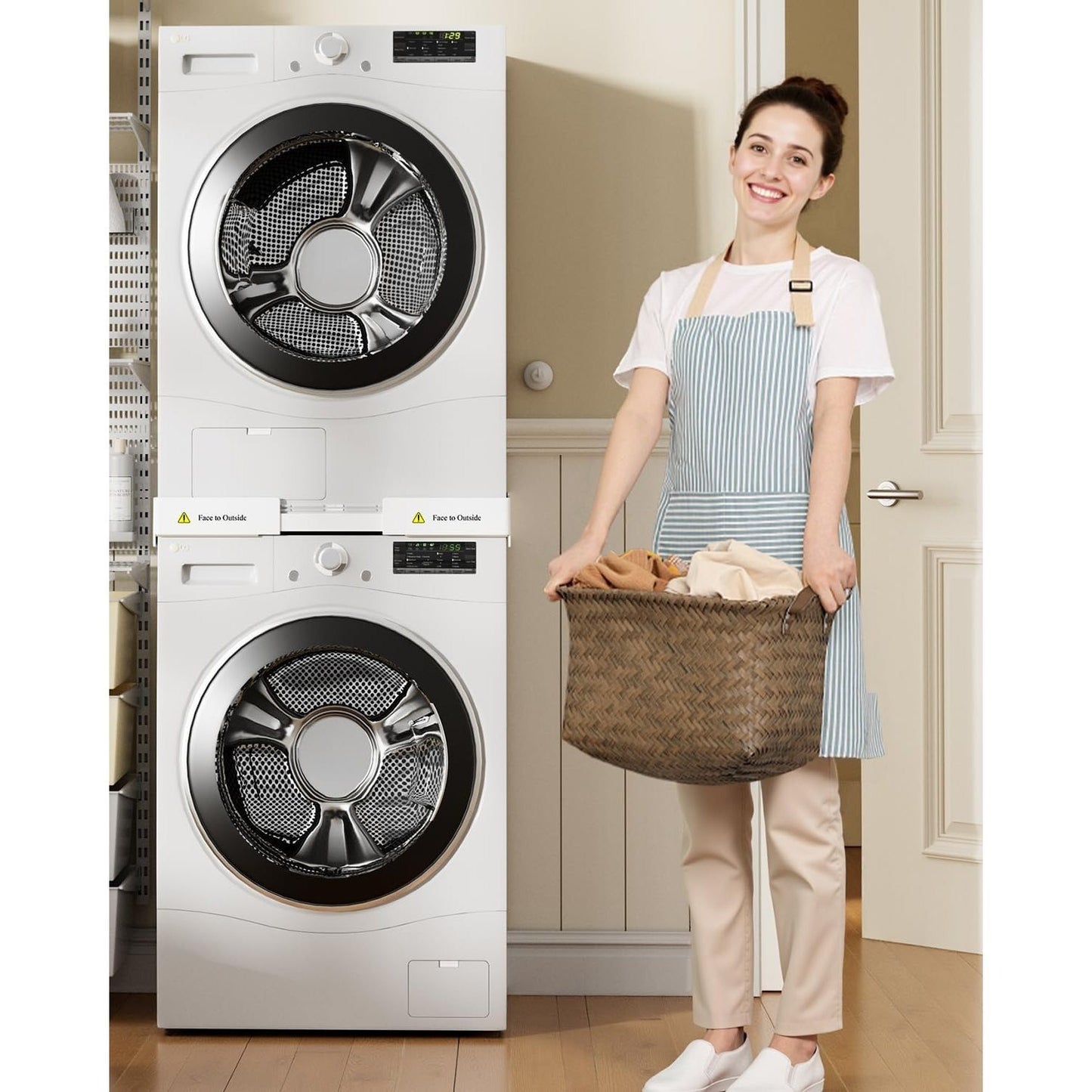 Séchoir à linge universel à cadre intermédiaire pour machine à laver, cadre de connexion réglable, séchoir à linge de taille réglable (46-71 cm)