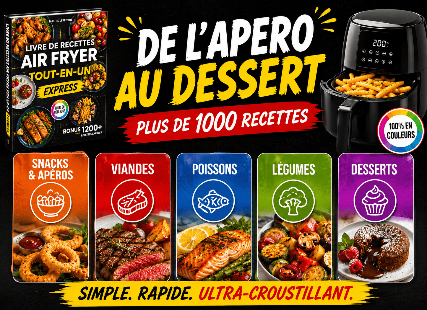 Livre de Recettes Air Fryer Express - Tout-en-un: Mille et une Recettes, Faciles et Ultra-Croustillantes, Compatible avec tous les modèles, 100 % en couleurs