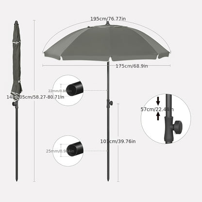 1 parasol de plage, parasol d'ombrage pour balcon, poids de 160 G/m², parasol de plage résistant aux UV, UPF 50+, équipé de 8 piliers et de trous de ventilation, hauteur réglable et pliable, avec un sac portable, convient pour balcon/jardin/plage