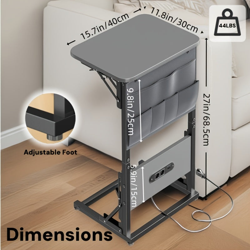 Table d'appoint en forme de C, table à manger pliable et plateau TV avec prises intégrées, table d'appoint pliable peu encombrante pour canapé, fauteuil inclinable, salon et chambre à coucher