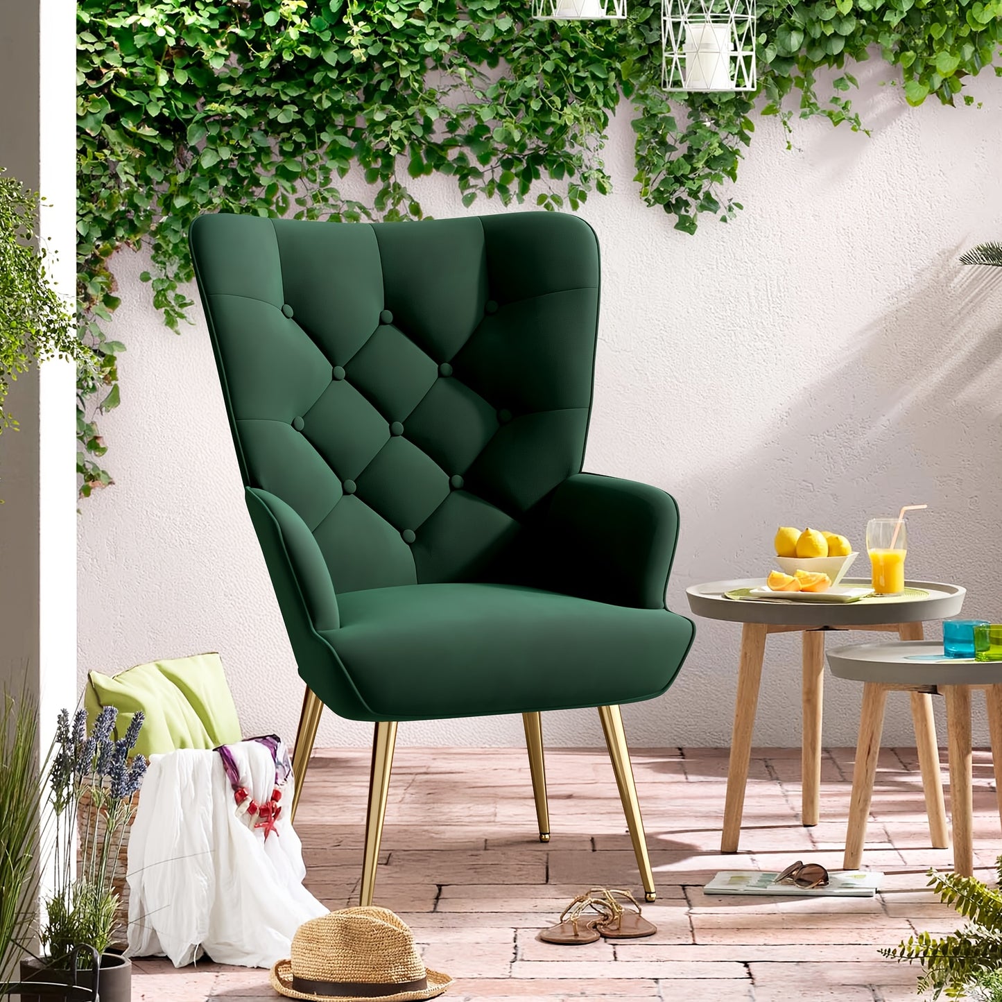 Fauteuil Relax, Fauteuil à Ailes Style Scandinave, Élégant Fauteuil Rembourré, Chaise de Coiffeuse, avec Pieds en Métal, Fauteuil pour Salon, Chambre à Coucher, Charge Maximale 150 Kg