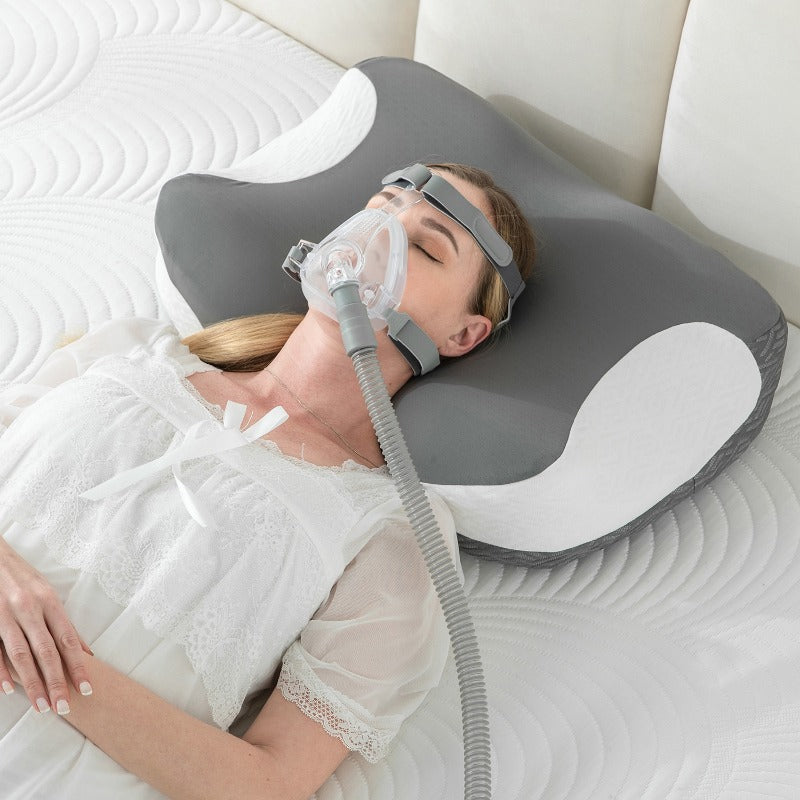 Oreiller CPAP pour dormeurs latéraux, dorsaux et ventraux, oreiller ergonomique profilé pour réduire les fuites d'air et la pression de la masque, oreiller cervical pour tous les utilisateurs de CPAP, fermeté et hauteur réglables avec inserts amovibles