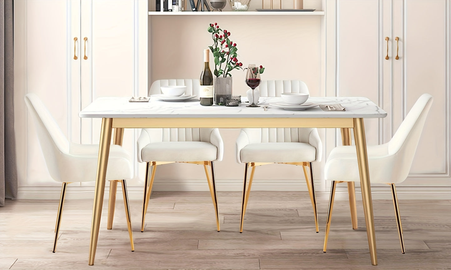 Ensemble de 2 chaises à manger en velours, Chaises modernes pour salle à manger avec pieds métalliques dorés, Fauteuils rembourrés sans accoudoirs cuisine ou bureau confortables