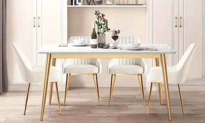 Ensemble de 2 chaises à manger en velours, Chaises modernes pour salle à manger avec pieds métalliques dorés, Fauteuils rembourrés sans accoudoirs cuisine ou bureau confortables