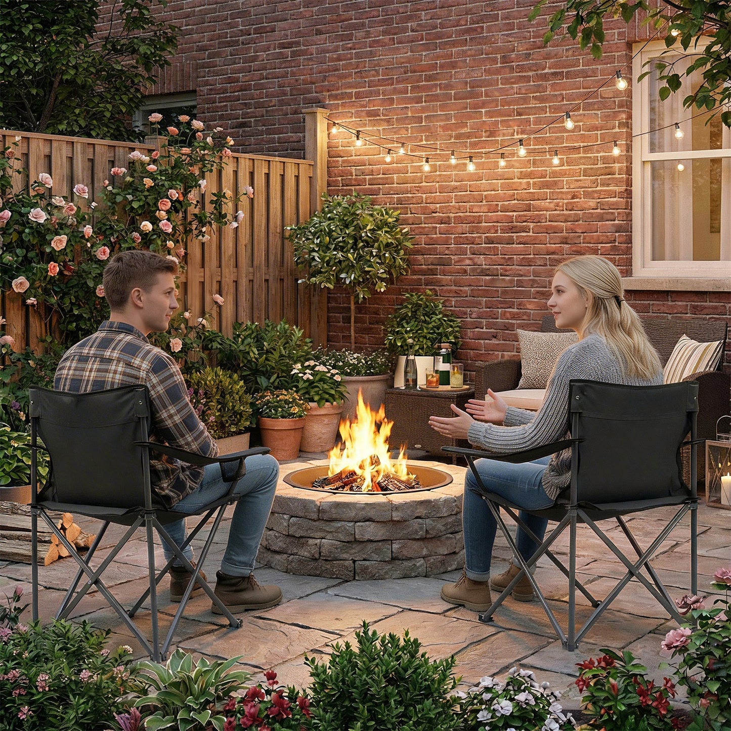 Chaise de jardin pliante Sunula, capacité 140 kg, chaise pliante d'extérieur stable avec porte-gobelet, tissu Oxford 600D, pour patio, balcon, terrasse, jardin - Sac de transport assorti inclus (1/2 pcs)