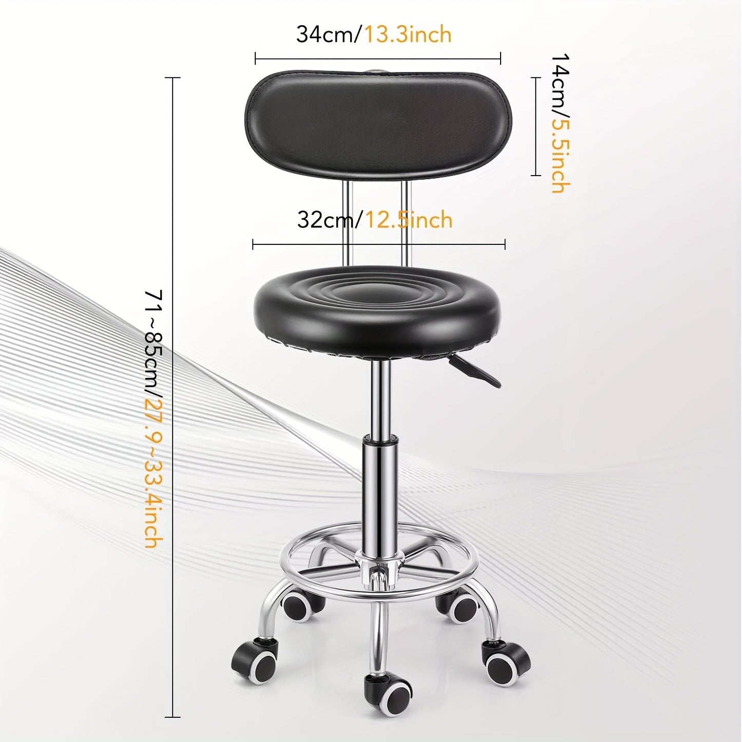 Tabouret de bar pivotant à hauteur réglable avec dossier, chaise métallique roulante hydraulique robuste de 181,44 kg pour cuisine, salon, bureau, massage et clinique