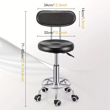 Tabouret de bar pivotant à hauteur réglable avec dossier, chaise métallique roulante hydraulique robuste de 181,44 kg pour cuisine, salon, bureau, massage et clinique