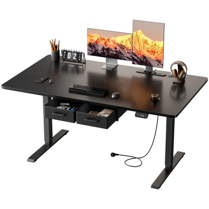 Furnishia Bureau Vertical Électrique avec Panneau Intelligent à Mémoire et 2 Tiroirs, Bureau à Hauteur Réglable avec Prises de Courant, pour Bureau d'Ordinateur à Domicile, Poste de Travail d'Écriture et Chambre à Coucher