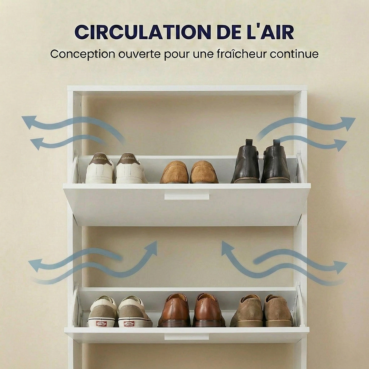 Meuble à chaussures avec 3 compartiments à abattant, armoire de rangement en bois pour jusqu'à 18 paires, organisateur d'entrée peu encombrant