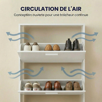 Meuble à chaussures avec 3 compartiments à abattant, armoire de rangement en bois pour jusqu'à 18 paires, organisateur d'entrée peu encombrant