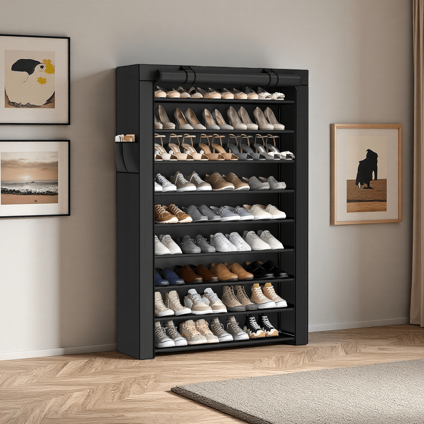 Étagère à Chaussures 9 Niveaux, Organisateur de Rangement de Chaussures, Support de rangement pour chaussures, Montage Facile, Armoire de Rangement, avec Couvercle Anti-Poussière, peut Contenir 40 à 50 Paires de Chaussures, Cadeau, Noël