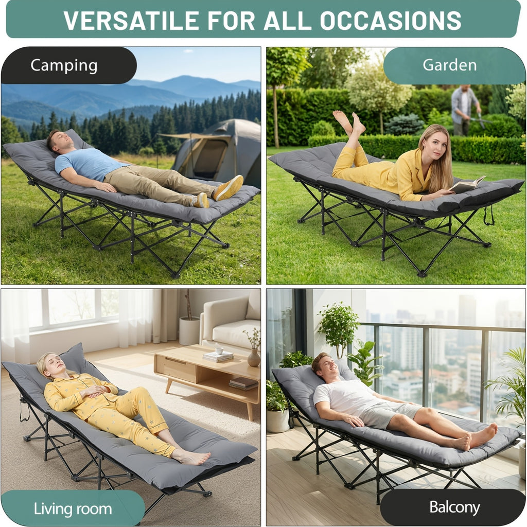 Lit de camping portable, charge maximale de 150 kg, extra large avec matelas épais, lit pliant pour camping en plein air/bureau, sieste à la maison