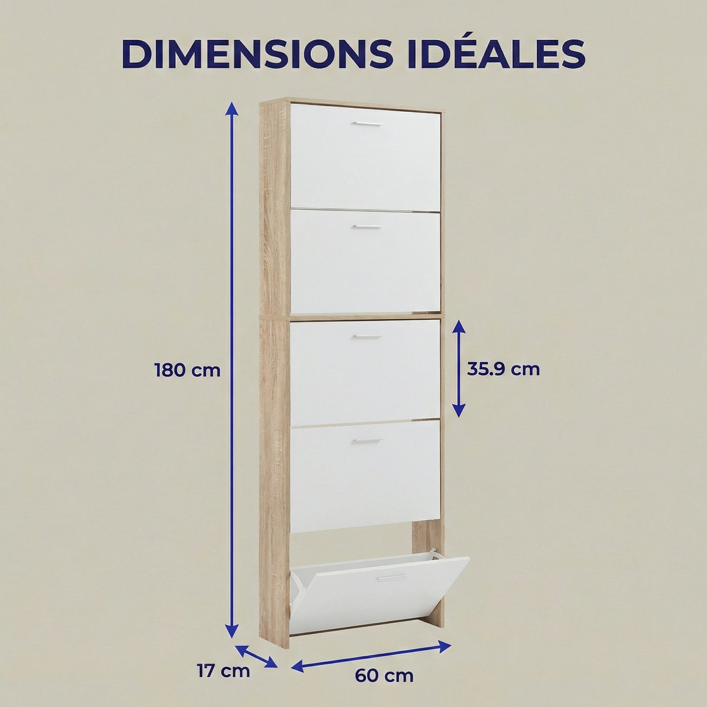 Meuble à chaussures fin avec 5 compartiments à rabat, armoire à chaussures en bois pour jusqu'à 15 paires, organisateur d'entrée peu encombrant