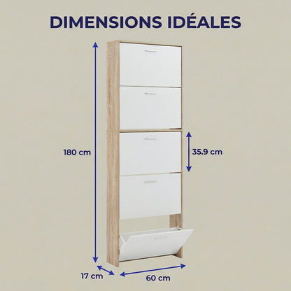 Meuble à chaussures fin avec 5 compartiments à rabat, armoire à chaussures en bois pour jusqu'à 15 paires, organisateur d'entrée peu encombrant