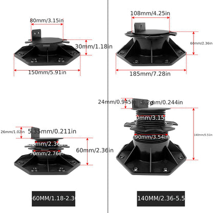 Paliers de terrasse en plastique, réglables en hauteur 30-60 mm/90-140 mm, paliers à plaque, pieds de terrasse, pieds réglables pour dalles de terrasse 10 pcs/20 pcs