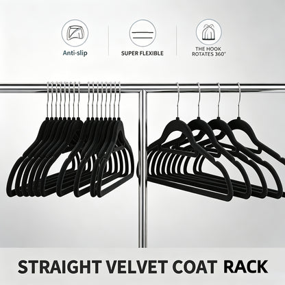 60 Cintres en Velours, Crochets Argentés Rotatifs à 360°, Cintres Robustes Gain de Place pour Vêtements, Cintres Antidérapants Doublés, Accessoires d'Organisation de Garde-Robe, Noir