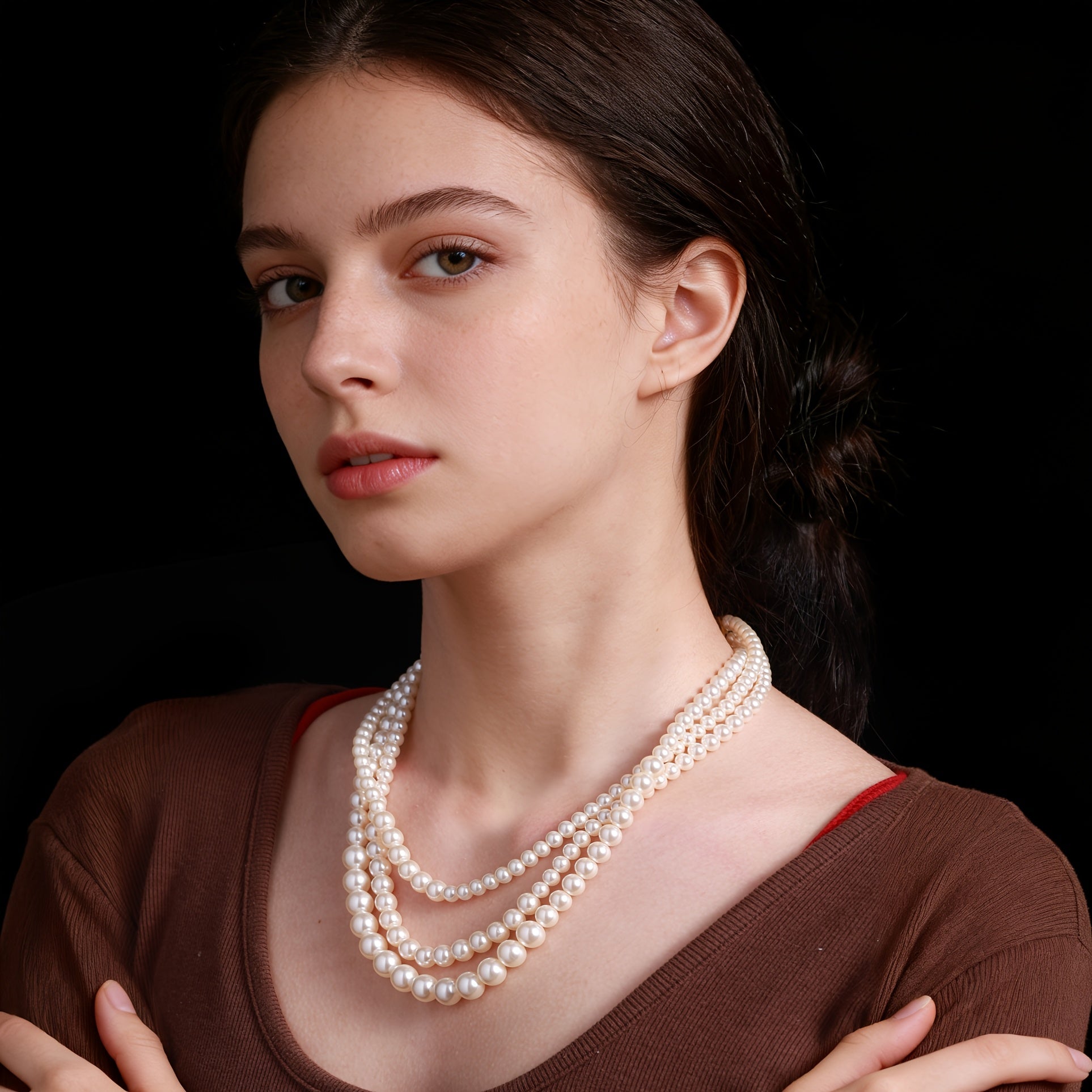 Collier en argent 925, collier à trois niveaux de perles d'eau douce hypoallergénique et tendance pour femmes, idéal pour offrir lors des fêtes des femmes, anniversaires, banquets, rassemblements, cadeaux pour mères, aînés, enseignants, livré avec une boî