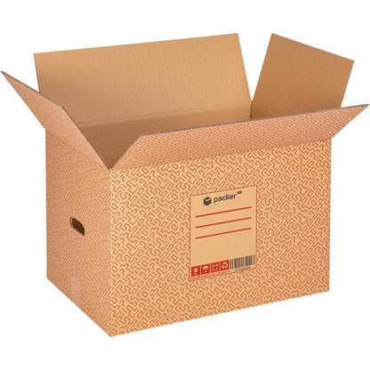 Boîte en carton ultra-résistante pour déménagement et stockage avec poignées, fabriquée en carton rigide, idéale pour le déménagement ou le stockage de livres et de vêtements, transport confortable et sûr grâce aux poignées latérales - Packer PRO