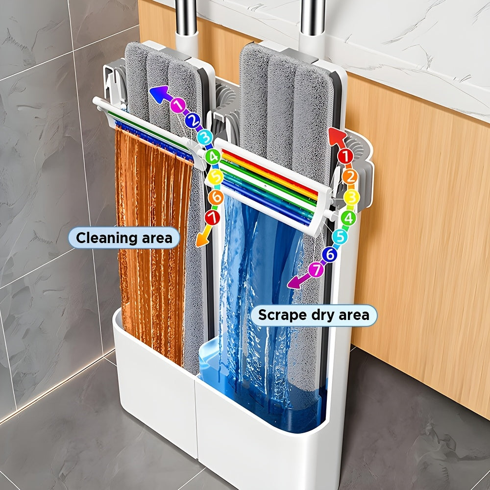 Joybos Balai Plat et Seau avec Essoreuse, Balais Mains Libres Conçus pour Nettoyer les Sols, Dotés d'un Design Slim à Double Compartiment pour Garder l'Eau Propre et Sale Séparées, Adaptés à une Utilisation Sèche et Humide