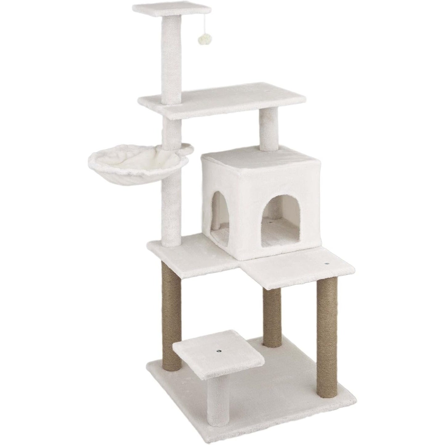 Baroni arbre à gratter pour chat en couleur marron | crème | gris 75X22X49 pouces (ou 75X55X49 pouces), arbre à gratter pour chaton, 4 niveaux avec hamac à balle et lit rectangulaire, jouet interactif pour chats et chatons pour une utilisation en intérieu