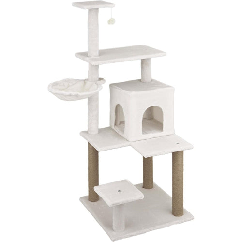 Baroni arbre à gratter pour chat en couleur marron | crème | gris 75X22X49 pouces (ou 75X55X49 pouces), arbre à gratter pour chaton, 4 niveaux avec hamac à balle et lit rectangulaire, jouet interactif pour chats et chatons pour une utilisation en intérieu