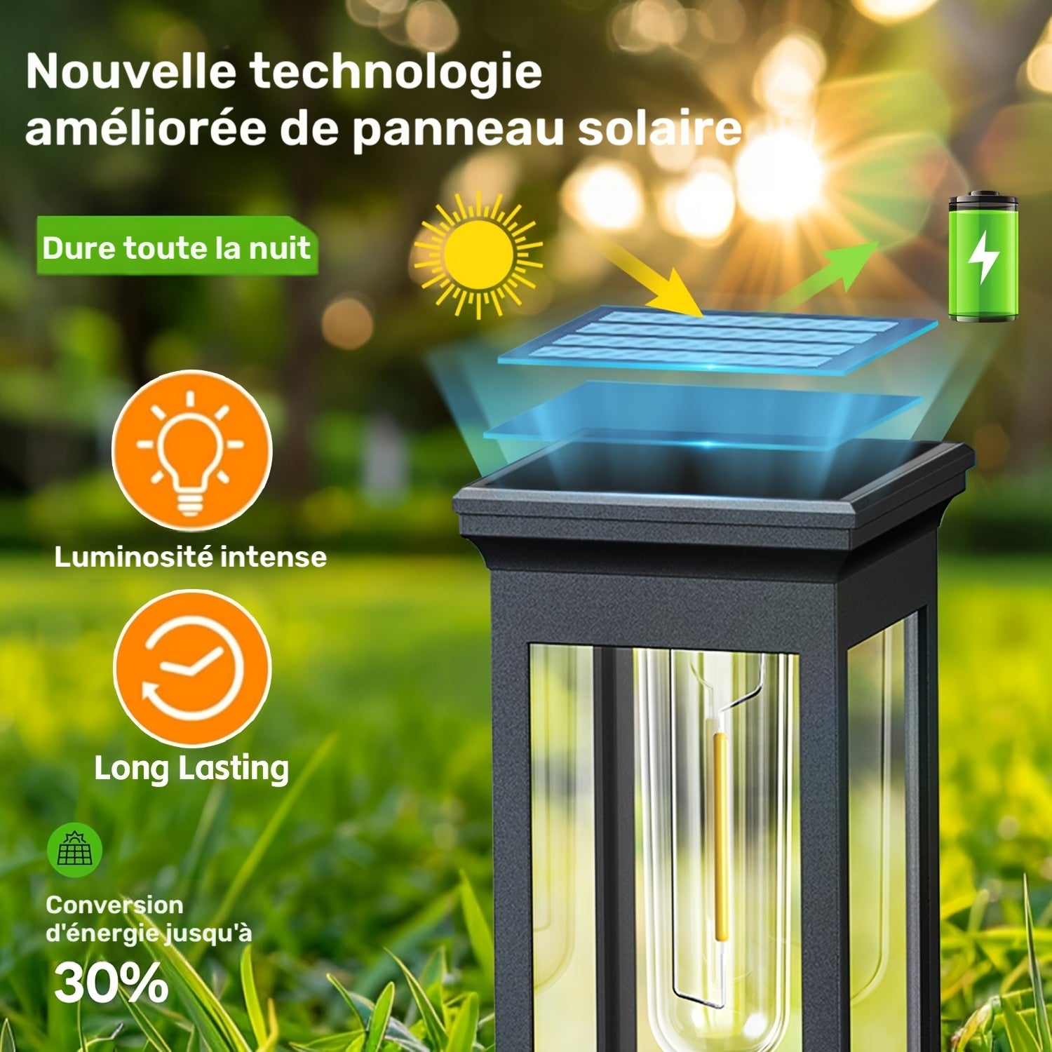 4/6 Pack Lampes Solaires Extérieures, Ampoule Tungstène Améliorée, LED Blanc Chaud Lumineux, Éclairage pour Jardin, Allée, Allée de Voiture et Cour
