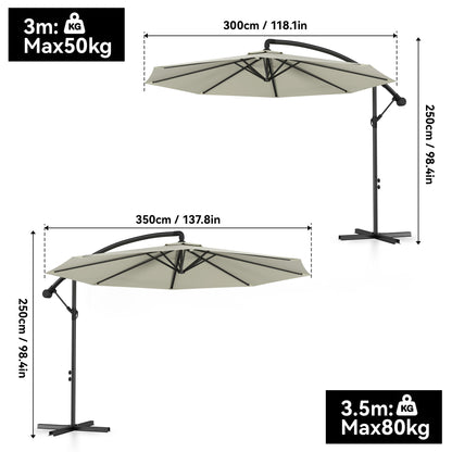 Parasol à contre-bras pour balcon 300 cm 350 cm avec manivelle, parasol de jardin, parasol de terrasse, parasol à manivelle avec protection UV pour jardin et terrasse