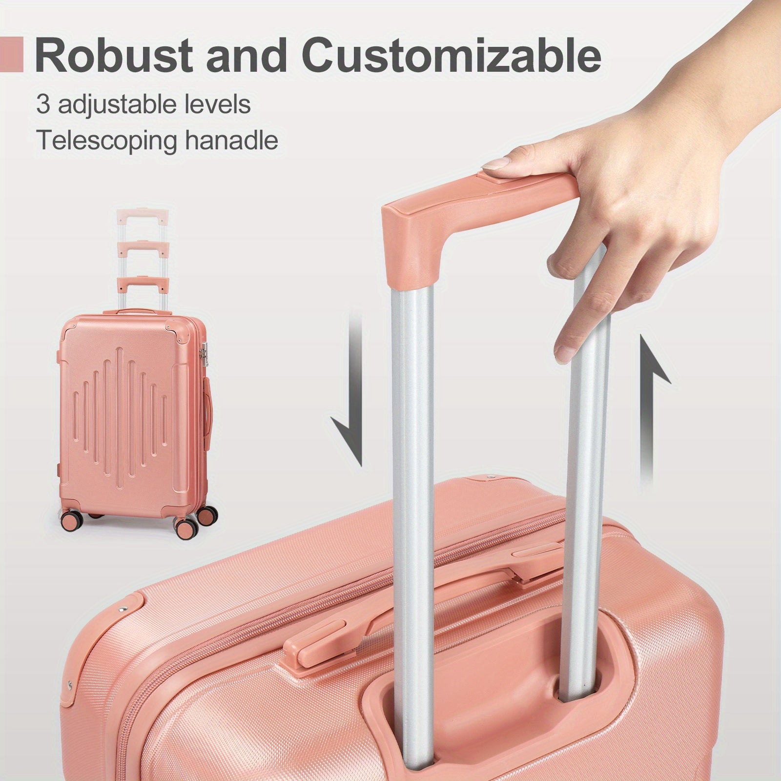 Ensemble de Bagages 2 pièces (20"+12") Valises de Voyage à Coques Rigides Portables et Légères avec Roues Pivotantes, Couleur Or Rosé, Noir, Gris Foncé