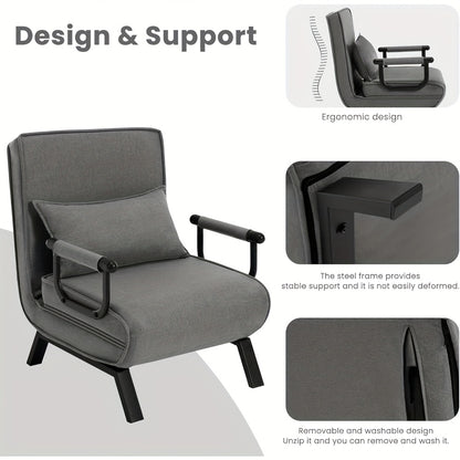 1pc Chaise de salle à manger élégante, canapé-lit 3 en 1, lit de visite, fauteuil pliant avec dossier réglable, coussin amovible, convient pour chambre à coucher, salon, bureau, capacité de charge de 150 kg