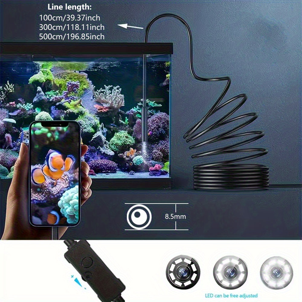 L'endoscope industriel est doté de 8 lumières LED, un outil haute définition pour l'inspection des tuyaux, une classification IP67, et est livré avec des câbles fixes disponibles en longueurs de 1M, 5M ou 10M. Il est compatible avec les smartphones iOS et