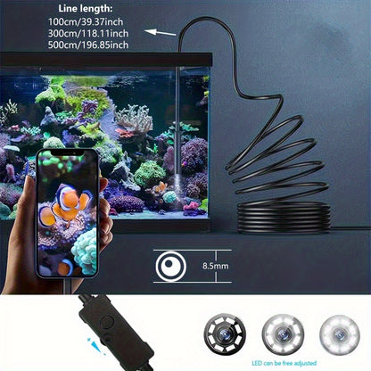 L'endoscope industriel est doté de 8 lumières LED, un outil haute définition pour l'inspection des tuyaux, une classification IP67, et est livré avec des câbles fixes disponibles en longueurs de 1M, 5M ou 10M. Il est compatible avec les smartphones iOS et