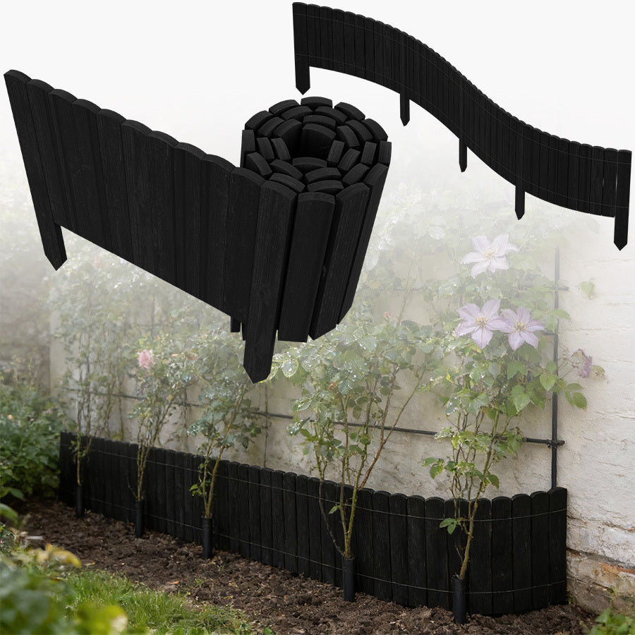 Bordure de palissade en bois souple en rouleau, 200 x 10/20/30/40 cm, bordure de jardin en bois naturel, bordure décorative pour pelouse et parterre de fleurs, clôture facile à installer pour pelouse et plate-bande pour cour, Nature/Anthracite