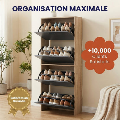 Meuble à chaussures avec 4 compartiments à rabat, armoire à chaussures en bois pour jusqu'à 24 paires, organisateur d'entrée peu encombrant